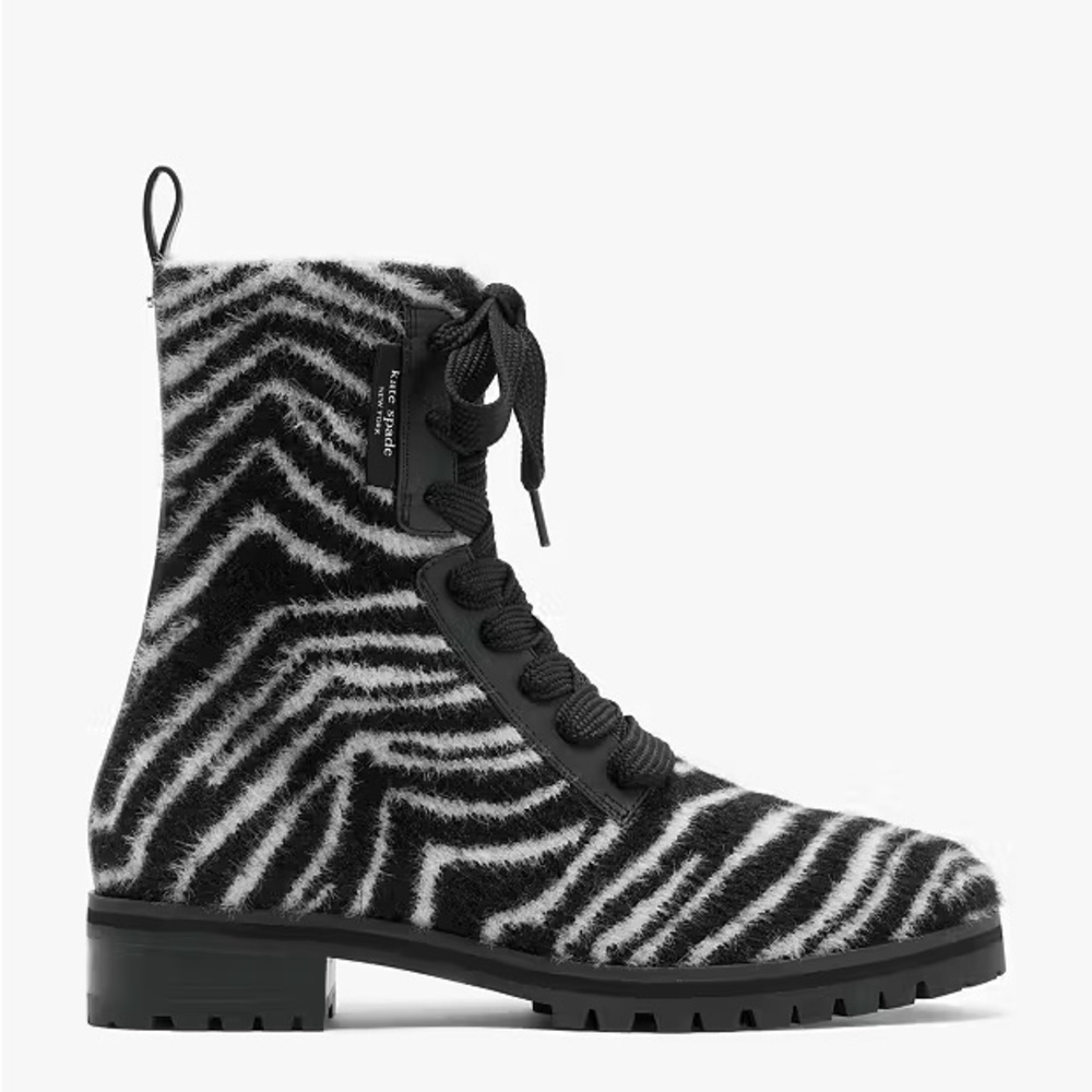 Kate Spade New York Merigue Zebra Print Combat Ankle Boots Size 6